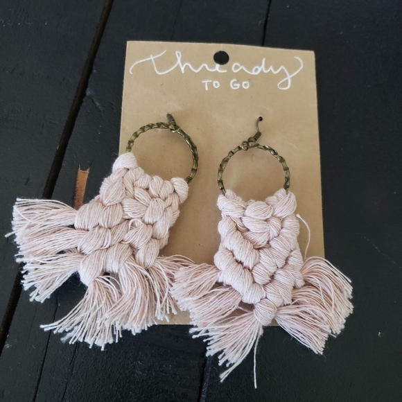 NEW Light Pink Macramé Braided Earrings Boho Bohemian Indie - Picture 1 of 2